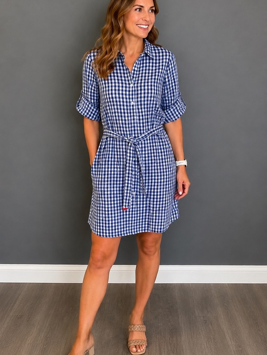 j mclaughlin Dresses & Skirts - J McLaughlin Blue and White Buttoned Shirt Dress with Cuffed 3/4 Sleeves